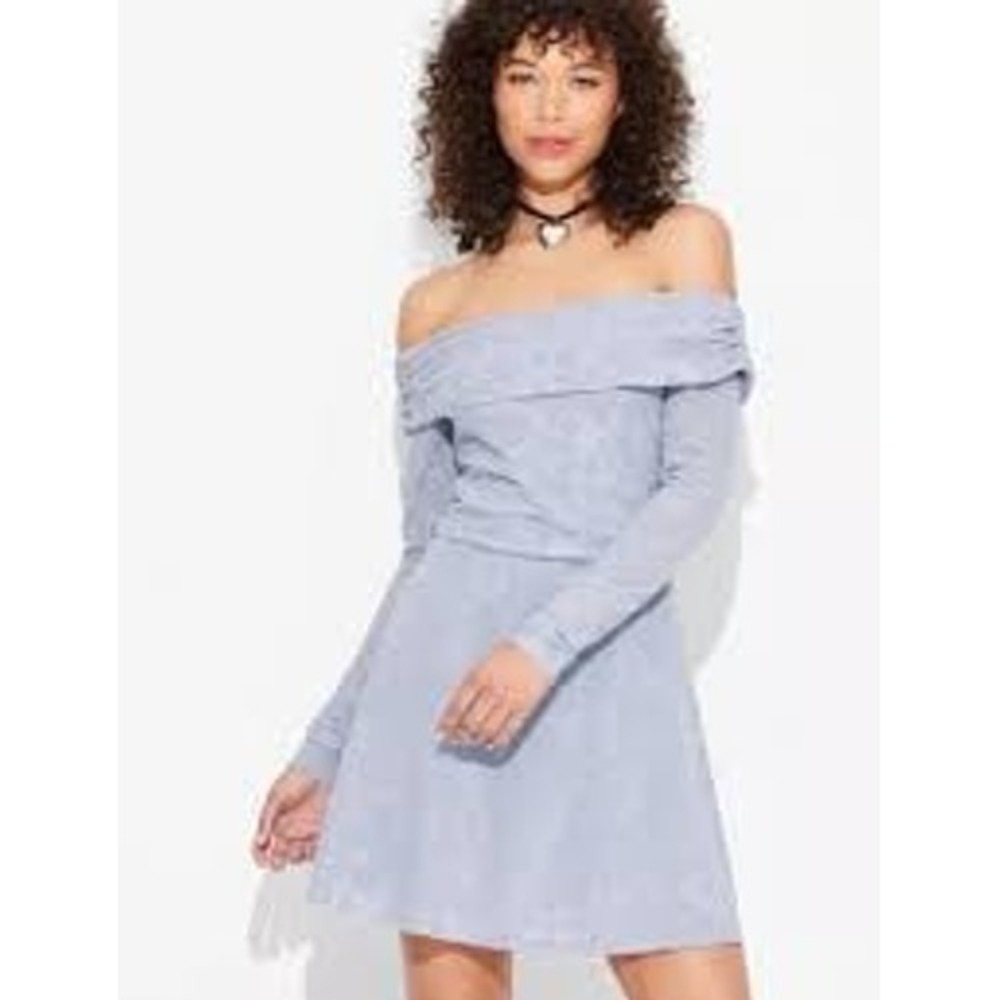 NEW Wild Fable Baby Blue Flocked Floral Off the Shoulder Fit & Flare Dress, S